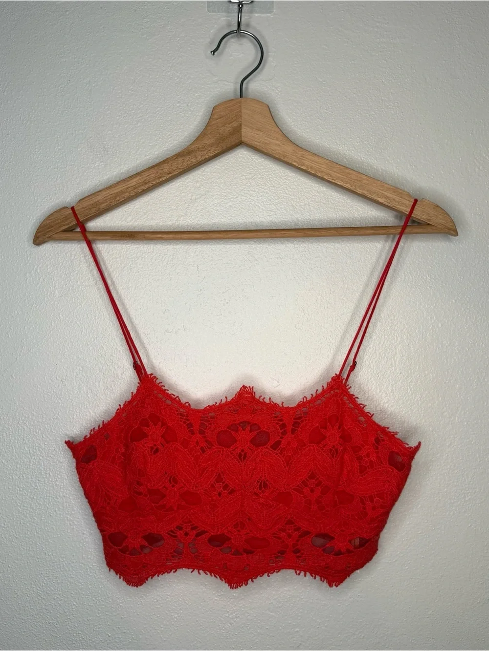 Free People One Athena Red Lace Bralette Boho Gypsy Festival Size Small